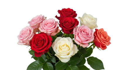 Isolated Bouquet of Roses with Red, Pink, and White Blooms