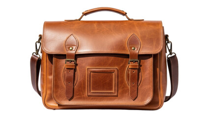 Isolated Brown Leather Satchel Bag with Shoulder Strap