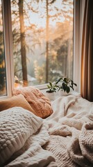 Cozy bedroom with soft blankets and pillows.