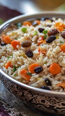 Afghan qabili palaw with carrots and raisins.