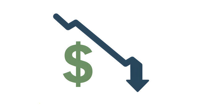 Financial Decline Concept with Downward Arrow and Dollar Sign Illustration