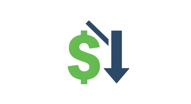 Downward Trend Dollar Sign Icon in Green and Blue on White Background