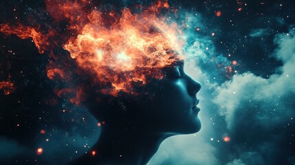 Fiery, ethereal woman's profile