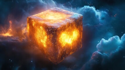 Fototapeta premium Fiery cube in nebula
