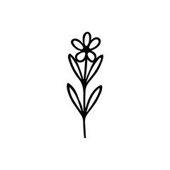 Simple Line Art Flower Blossom with Leaves Botanical Illustration