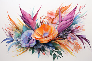 Watercolor Flowers Bouquets, illustration background