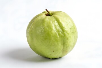 Single fresh green guava on white background