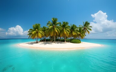 Tropical beach in Punta Cana, Dominican Republic. Palm trees on sandy island in the ocean. High quality