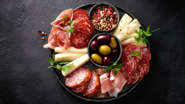 Charcuterie board with assorted meats and cheeses