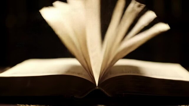 Open book pages flying