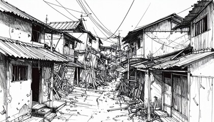 Line Art Slum Structure