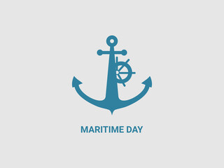 Naklejka premium A dark blue anchor icon with a ships wheel integrated into its design
