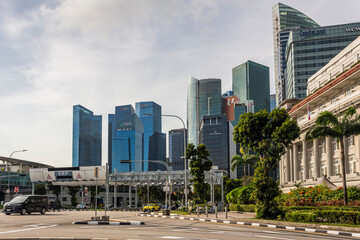 Urban streets intersection in downtown of Singapore