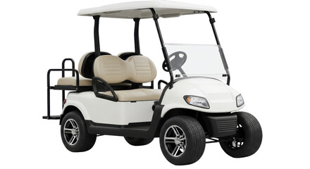 Isolated White Golf Cart with Beige Seats and Windshield