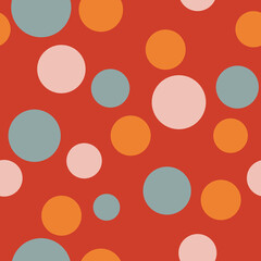 Retro style simple geometric polka dot pattern Mixed flat polka dot pattern on muted warm red, orange, terracotta background Minimalist design