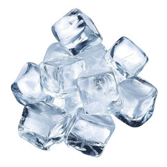 Pile of ice cubes isolated on transparent background