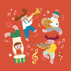 Cartoon hand-drawn vector illustrations of cute children's characters