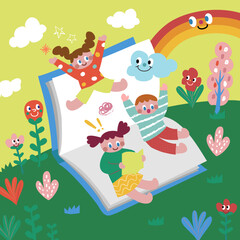 Cartoon hand-drawn vector illustrations of cute children's characters