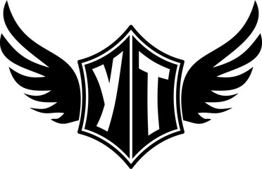 YT logo emblem with winged and shield template