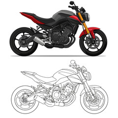 Obraz premium Motorbike side and top view. Motorcycle motocross vehicles. Detailed motorcycling transport isolated vector set