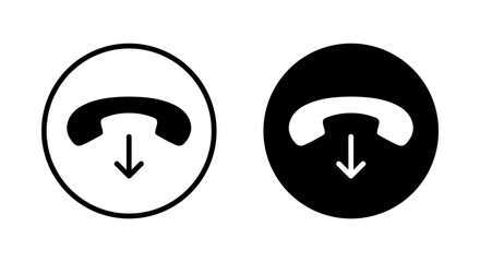 Hang up phone call icon on black circle. Decline sign symbol