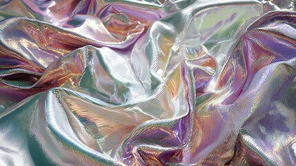 Abstract shimmering textile art rendered with holographic glitch effects and smooth wave-like folds.