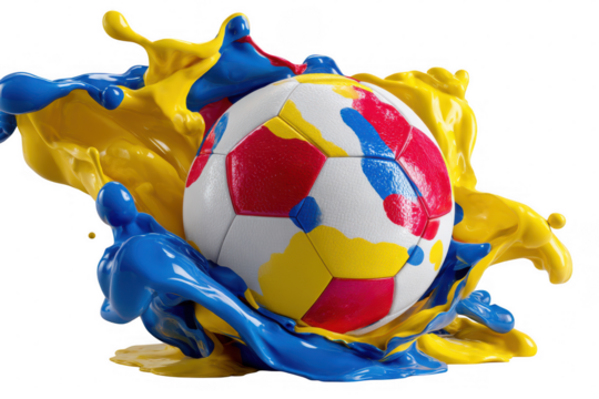 Colorful soccer ball in paint splash explosion
