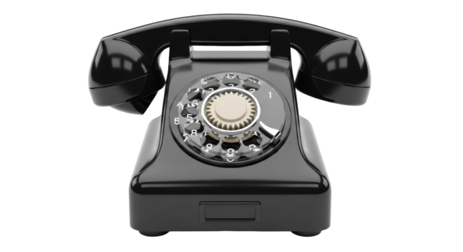 Isolated Vintage Black Rotary Dial Telephone Classic Design