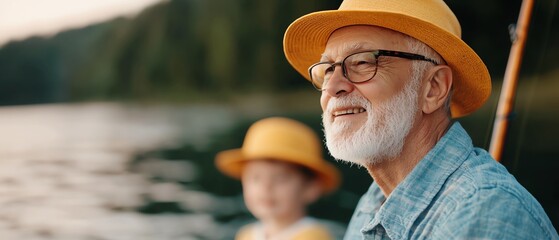 Grandfather teaching grandchildren how to fish at a family reunion by a lake, patience, bonding, and generational learning