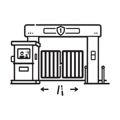 Border checkpoint with security gate in line art style