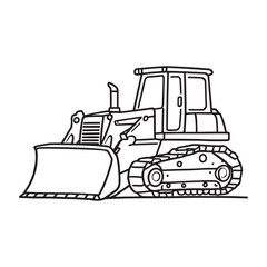 Naklejka premium Bulldozer construction vehicle line art vector illustration
