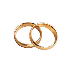 Two Golden Wedding Rings on isolated transparent cutout PNG Background