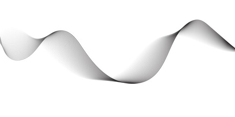 A minimalist, abstract wave design composed of delicate, overlapping black lines that create a subtle gradient and a sense of transparency. The wave flows smoothly across a pure white background.
