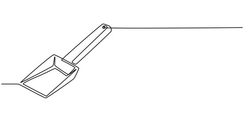 One Continuous Line Drawing of Shovel Icon. Single Line Vector Illustration, Continuous line drawing of shovel. Shovel linear icon. One line drawing background. Vector illustration. Shovel continuous