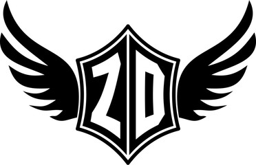 ZD logo emblem with winged and shield template