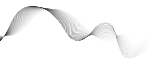 A minimalist, abstract wave design composed of delicate, overlapping black lines that create a subtle gradient and a sense of transparency. The wave flows smoothly across a pure white background.