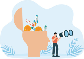 Big head human with Creative Business Creates Pencil and Idea Works concept

