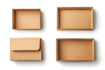 Four empty cardboard boxes on a white background