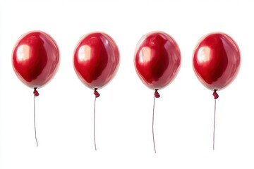 Four red balloons isolated on white background