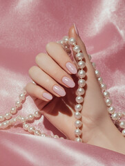 woman hand with pearl necklace