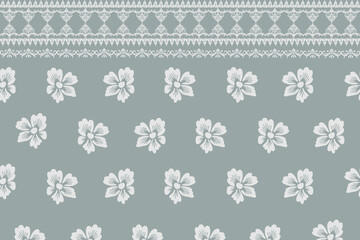 Elegant Floral  damask Fabric with Lace Trim