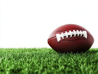 American football ball on green grass with white background