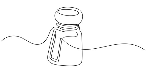 Salt and Pepper Shakers continuous one line drawing minimalism design, A continuous line drawing of a salt shaker with holes on top on a white background surface, Salt or paper shaker one line