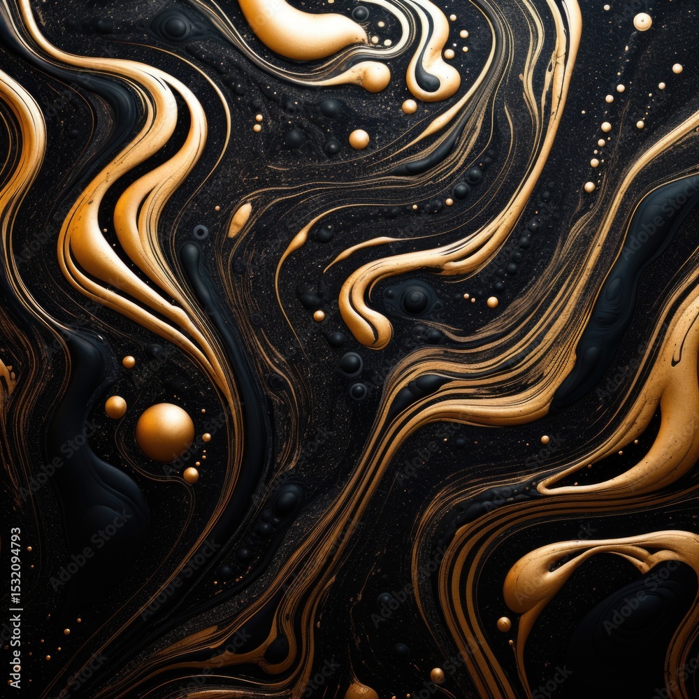 Fototapete marble swirls of gold and black, elegant texture design element for greeting cards and labels, abstr