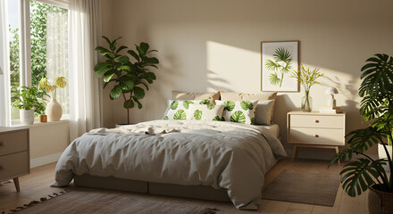 Serene Bedroom Design Natural Light, Plants, and Neutral Tones