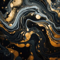 Marble swirls of gold and black, elegant texture design element for greeting cards and labels, abstract background.