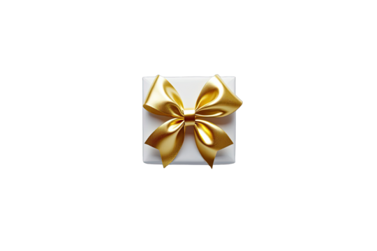White gift box with gold ribbon bow - Powered by Adobe