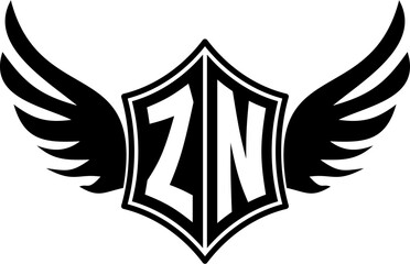 ZN logo emblem with winged and shield template