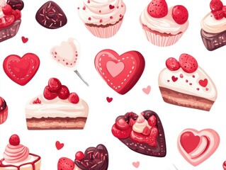 Valentine's day sweets pattern on white background