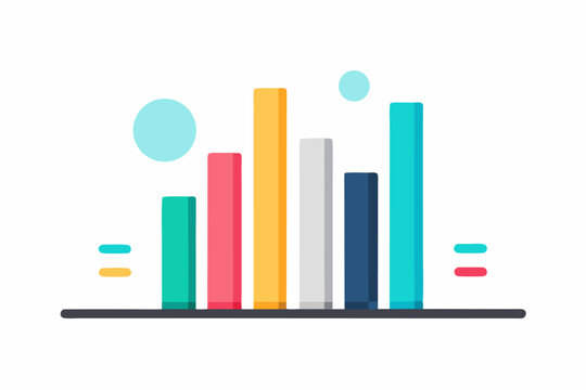 Isometric 3D illustration of a blue bar chart representing financial growth, business performance, or statistical analysis. The image features five ascending bars placed on a tech-style platform.